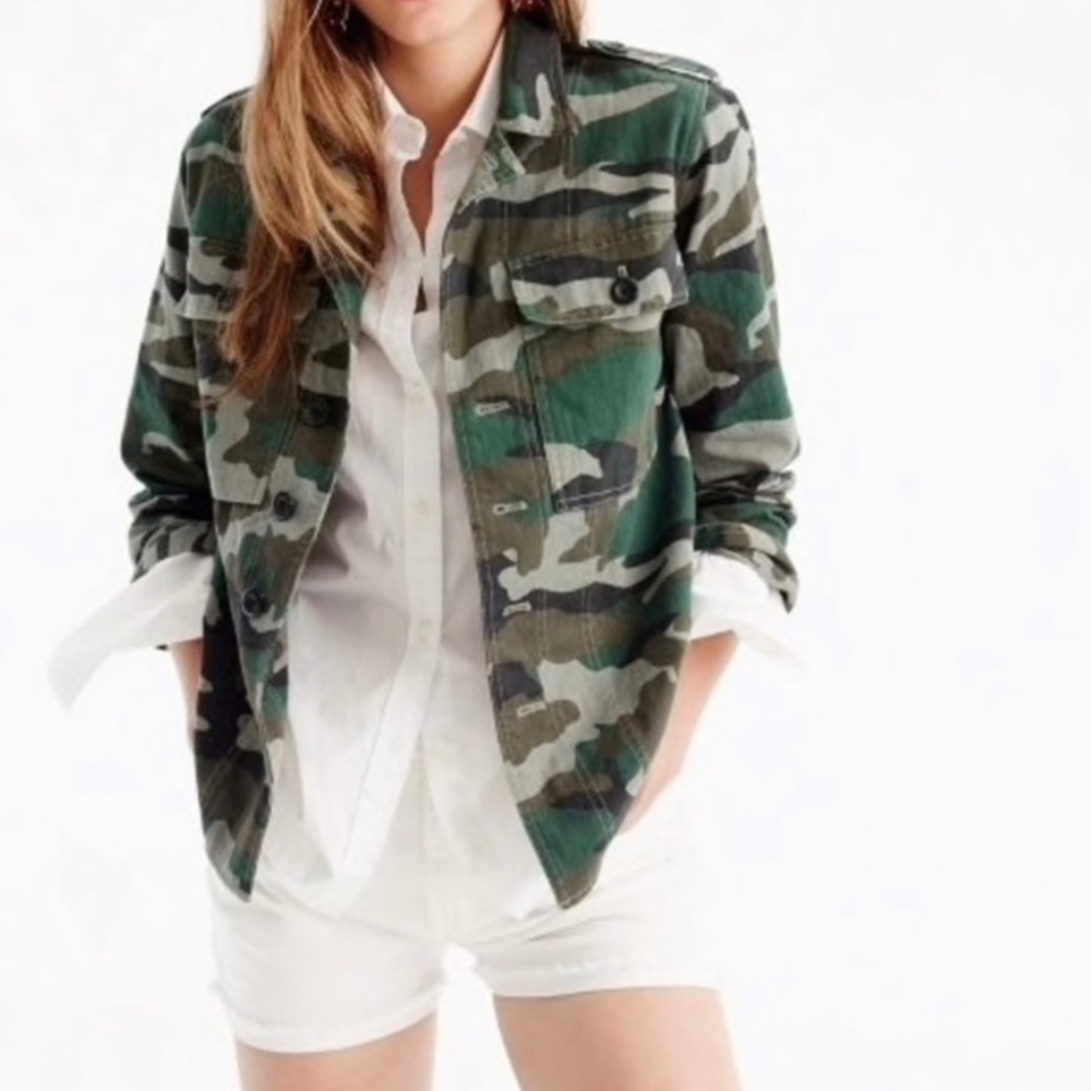 J Crew Utility Jacket Green Camouflage Sz S